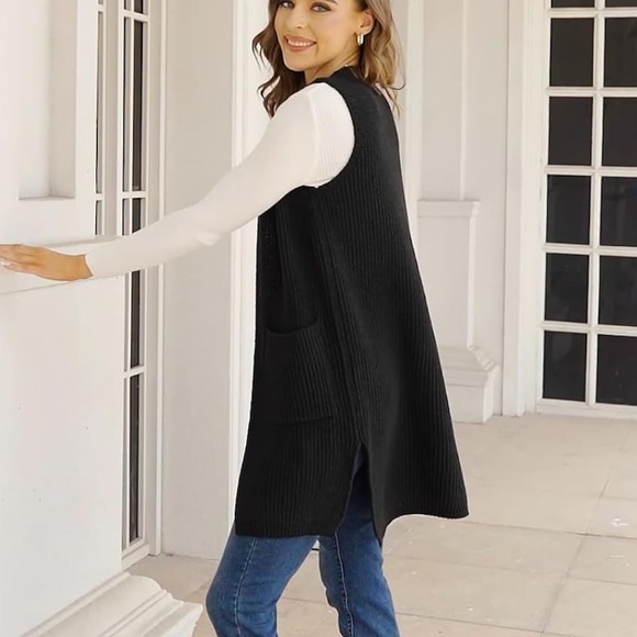 Black long sweater vest cardigan with pockets size XS Macy's INC international - Picture 4 of 4